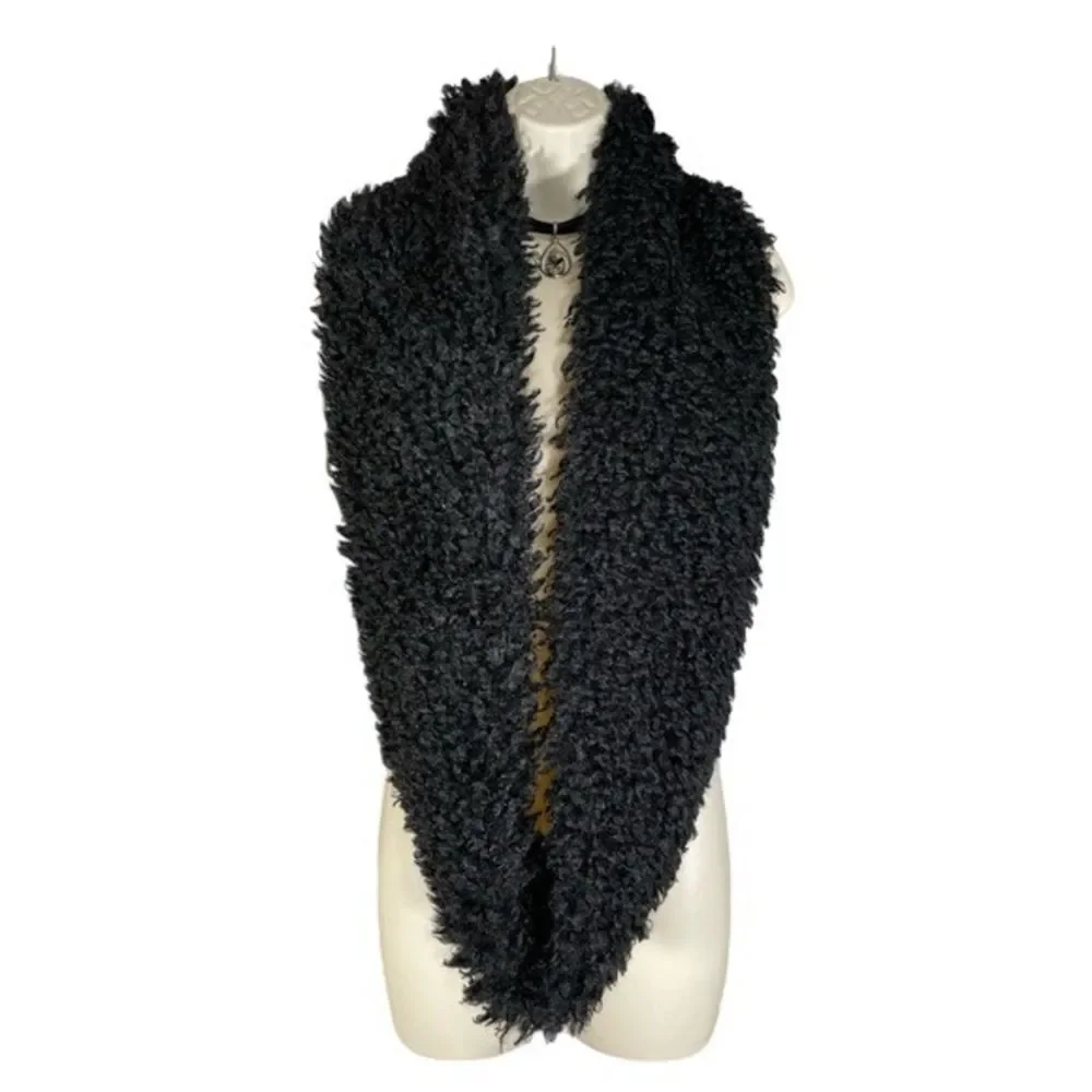 Faux Sheep fur Infinity Scarf Black Curly Shearling Texture Marcus Adler NWT