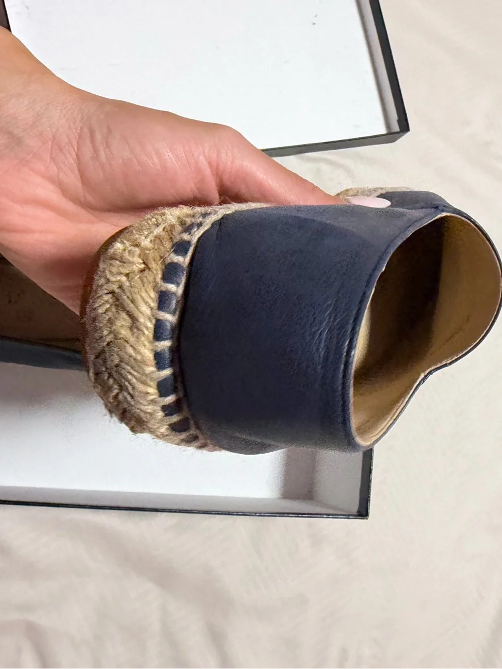 AUTHENTIC CHANEL Dark Navy Leather CC Espadrille Flats