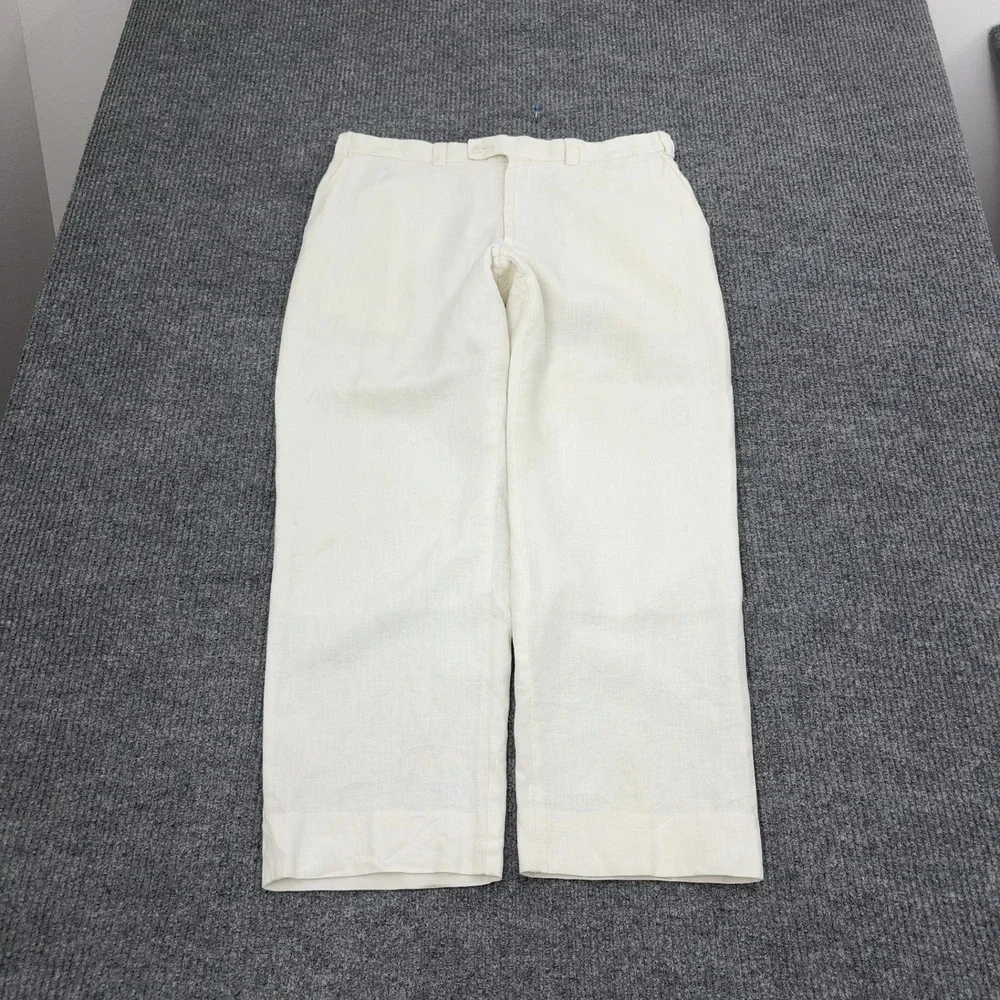 Vintage Calvin Klein Pants Mens 36x30 Cream Linen Flat Front Casual Luxury Style