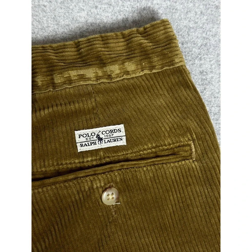 Vintage Polo Ralph Lauren‎ Corduroy Pant Mens 38x30 Gold Double Pleat Made USA