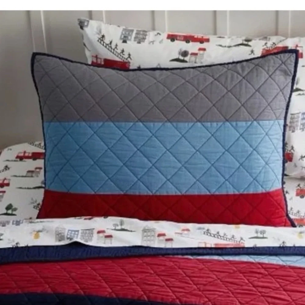 Pottery Barn Kids Block Stripe Standard Quilted  1/ Sham /,NAVY/BLUE/RED