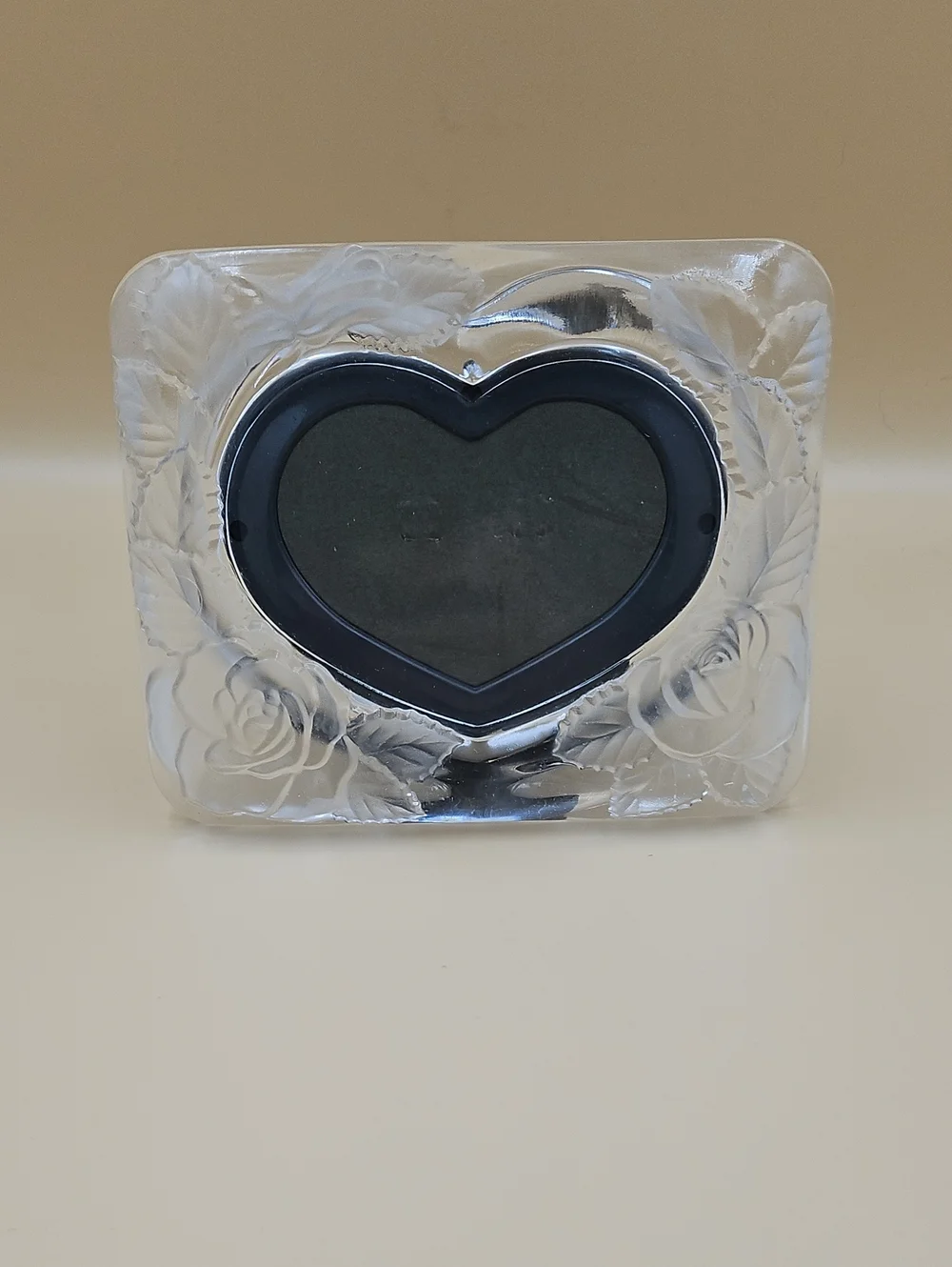 Clear Glass Heart Photo Frame with Floral Relief