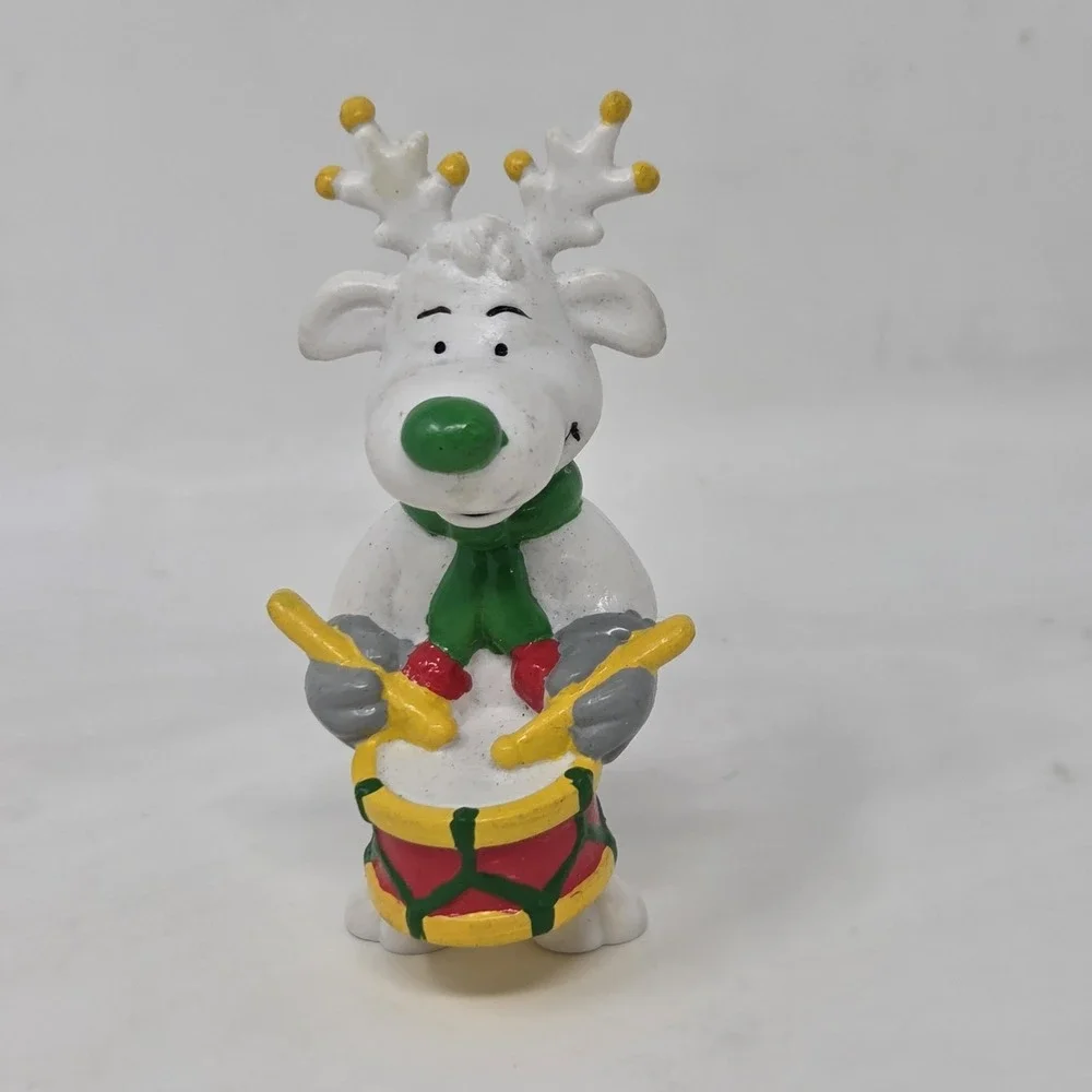 VINTAGE Christmas White Reindeer Figure Toy with Drum‎ Sun Arrow/Applause