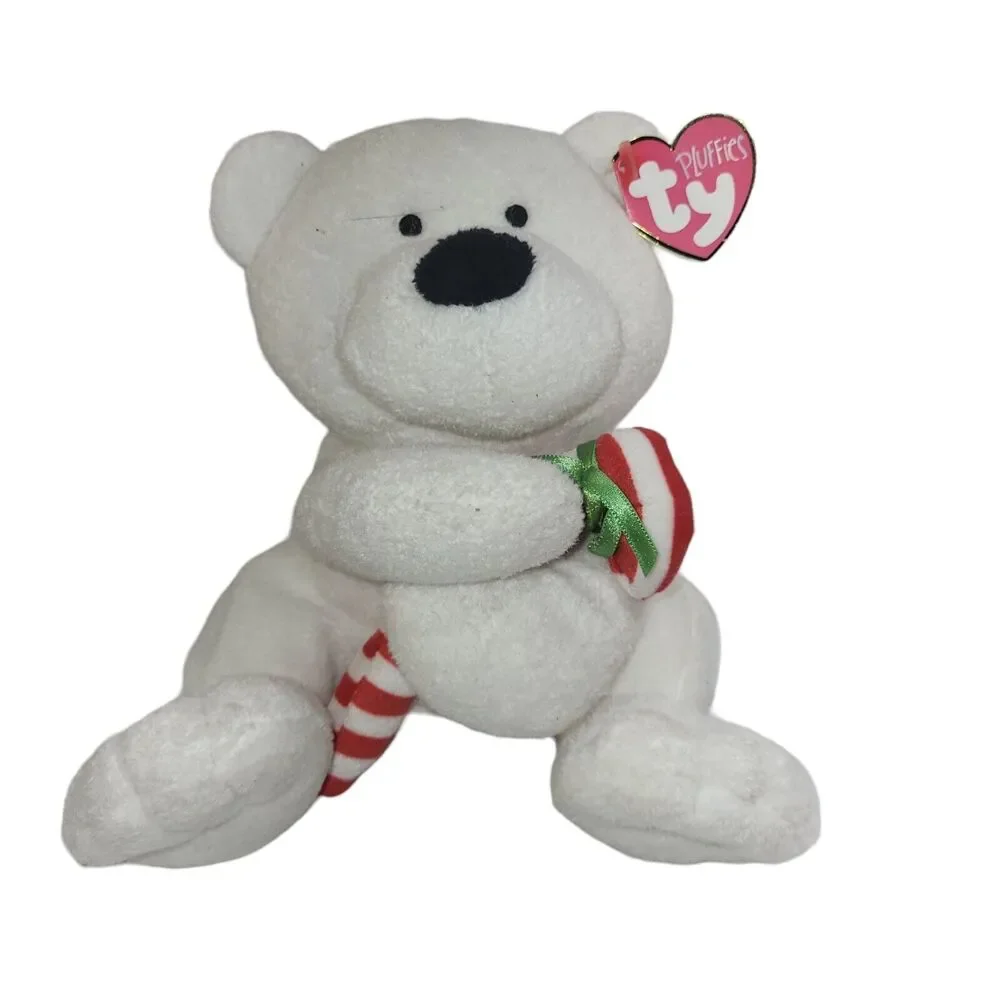 Ty Pluffies Plush Candy Cane Christmas Polar Bear Tylux Stuffed Animal 2005 8