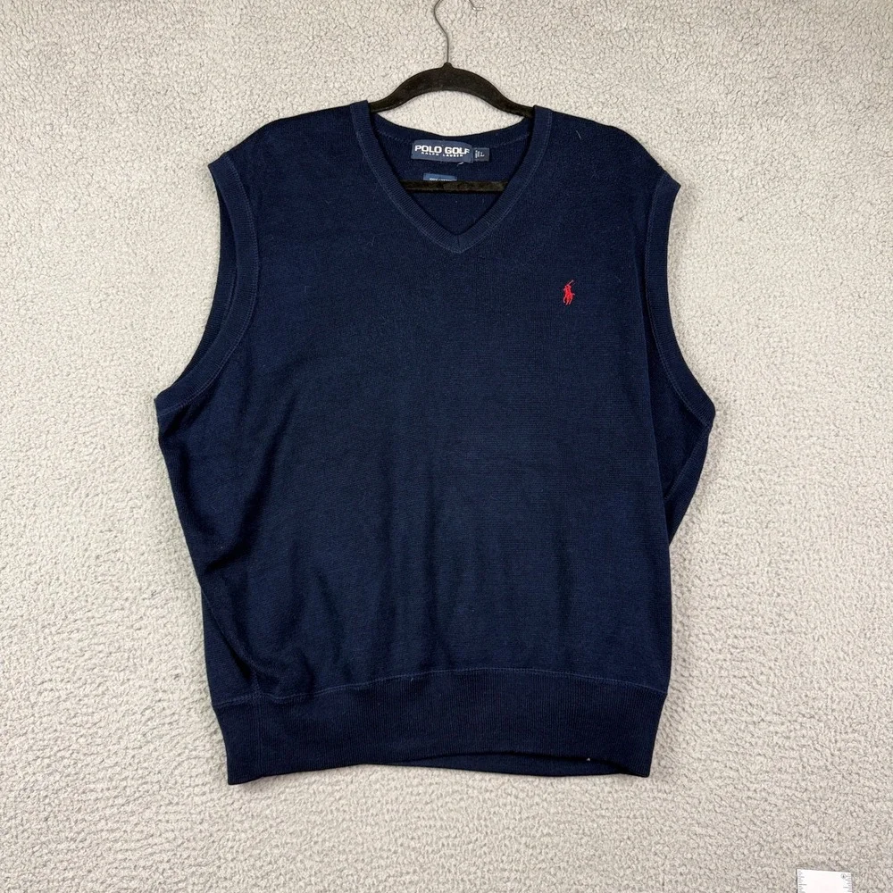 Polo Golf Ralph Lauren Mens V Neck Sweater Vest Navy Blue Big Tall‎ Size L