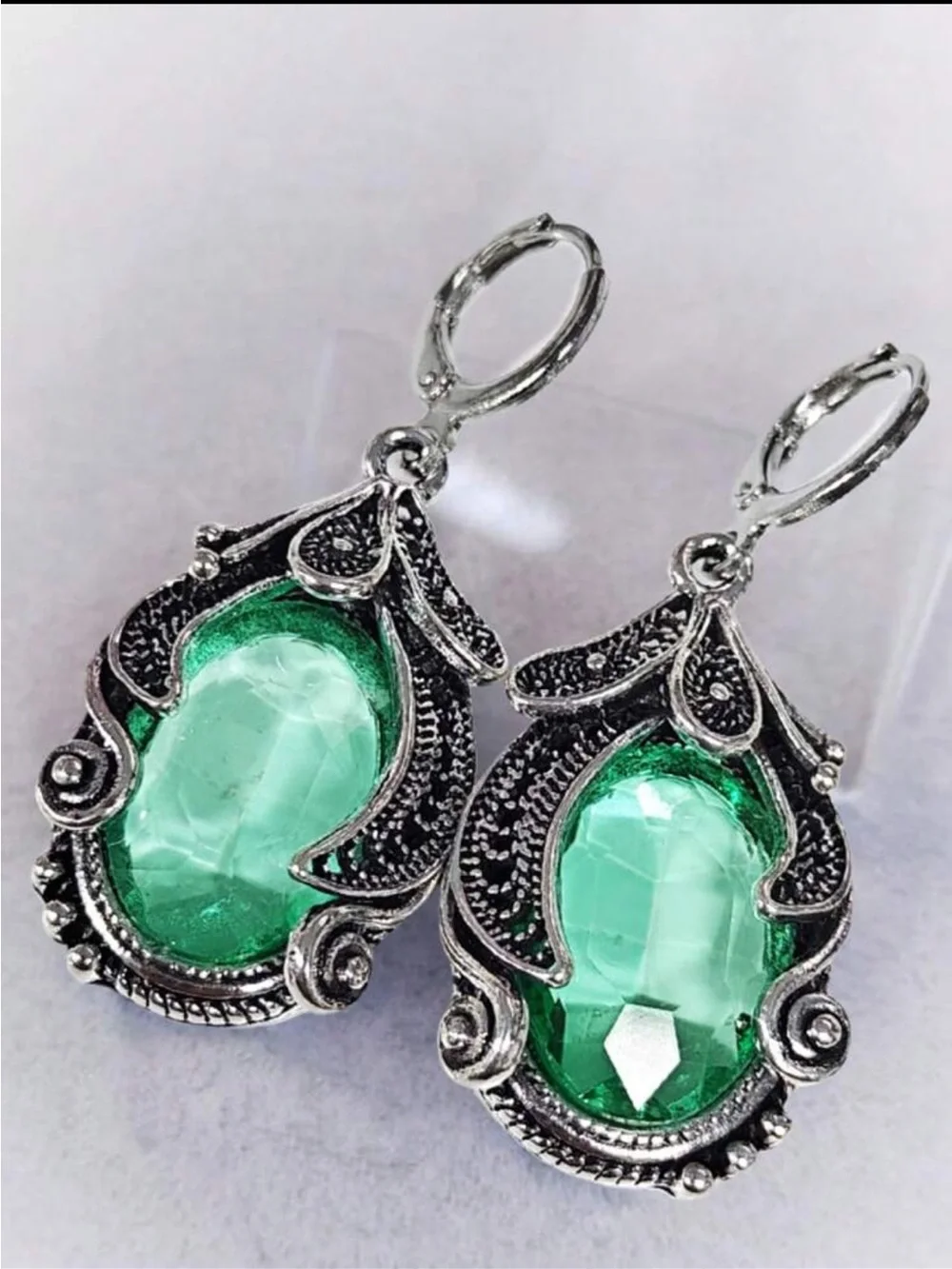 Vintage Silver Green Gemstone Earrings NEW 🏷️