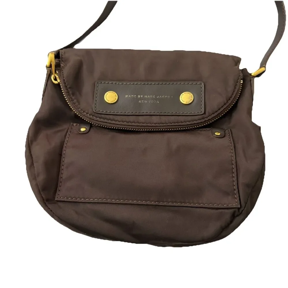 Marc By Marc Jacobs Natasha Crossbody Bag Brown Nylon Preppy Small Magnetic Snap