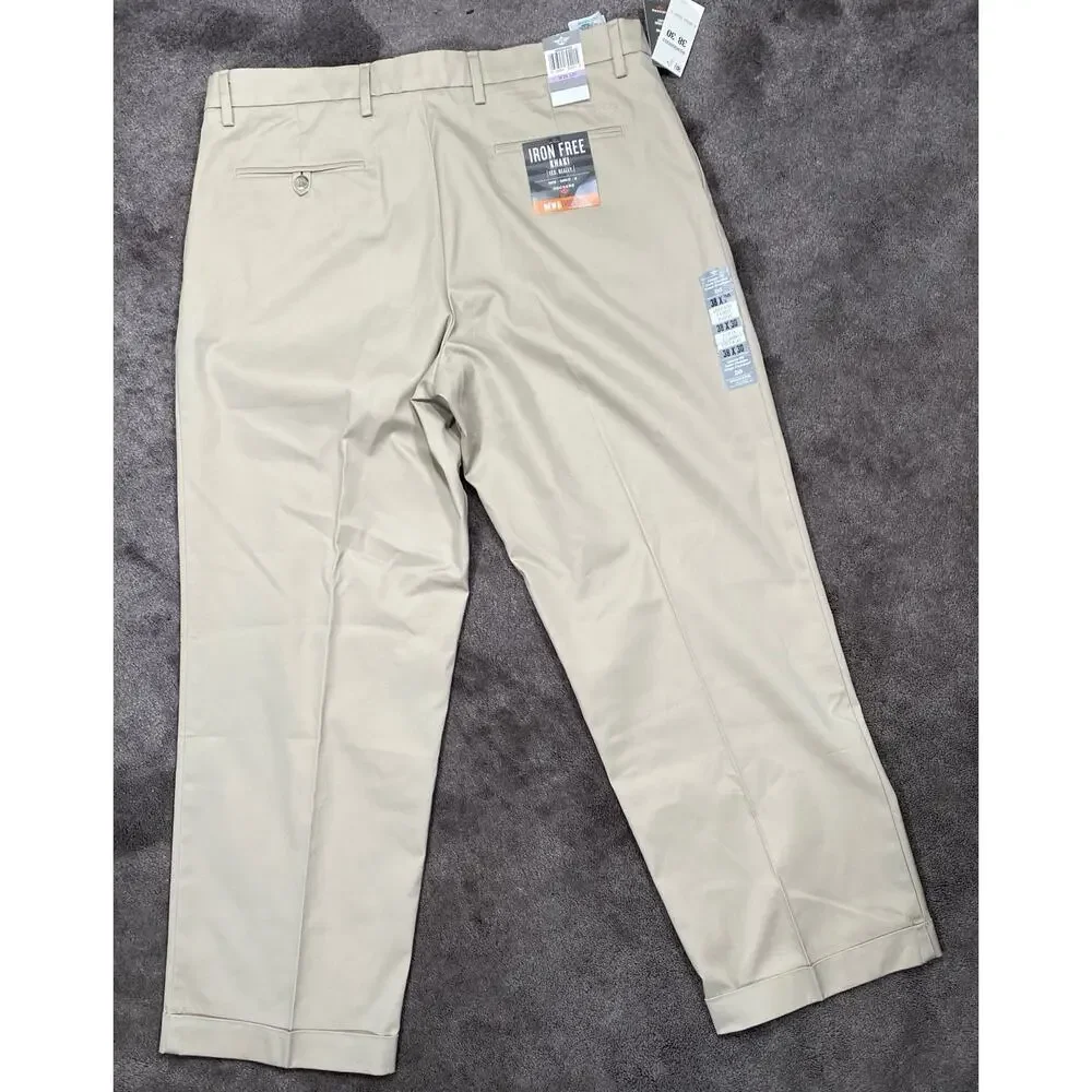 NWT Dockers Pleated Classic Cuffed Fit D3 Iron Free Pants Stretch Khaki Tan Bone