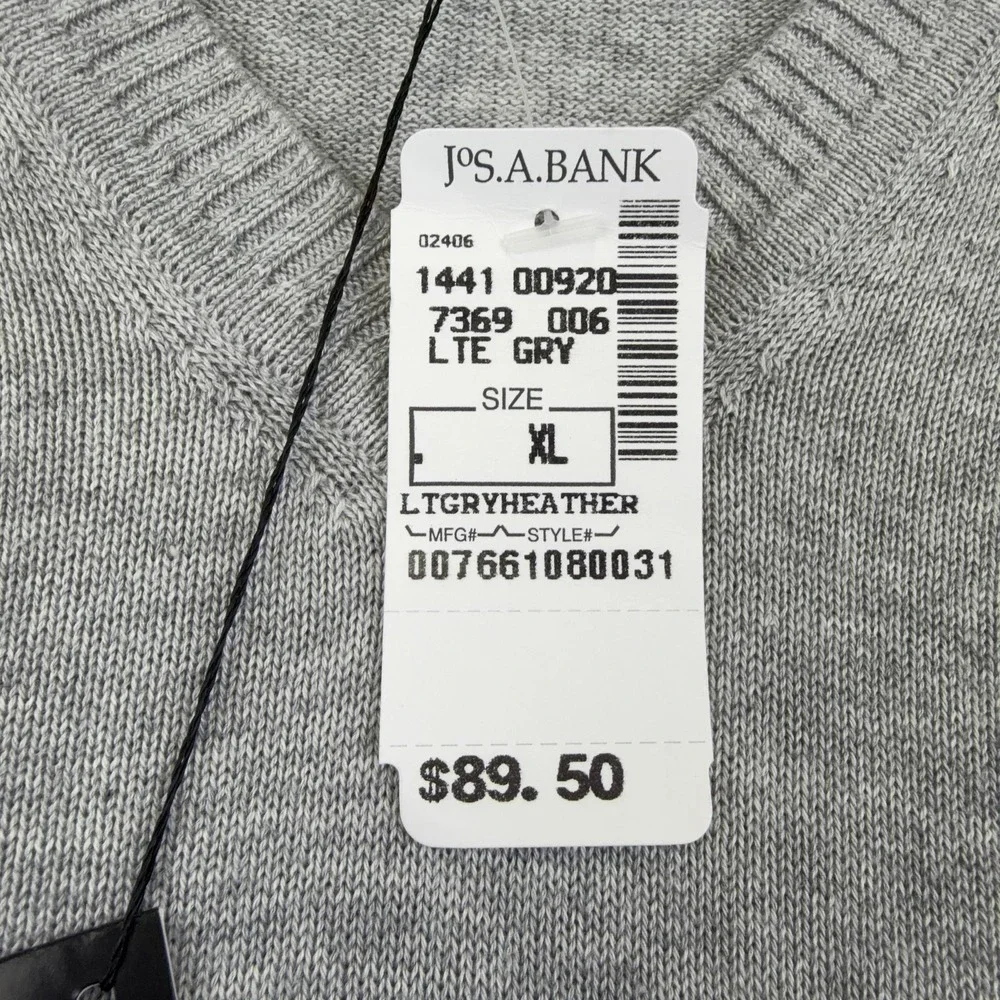 Jos A Bank Sweater Vest Mens XL Light Gray Heather Pima Cotton V Neck Knit
