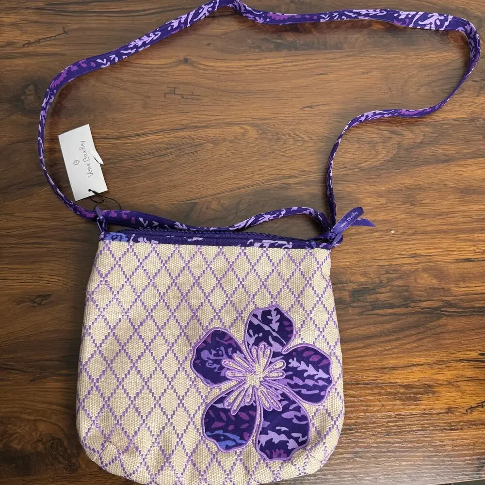 Vera Bradley Beach Crossbody Paisley Amethyst Straw Purple‎ Flower Bag NWT