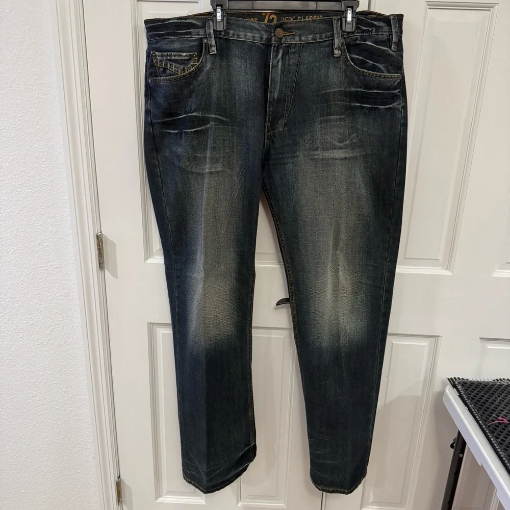 Rare Vintage Pepe Jeans London –‎ Size 42x34 – Leather-Look Pocket Western Denim