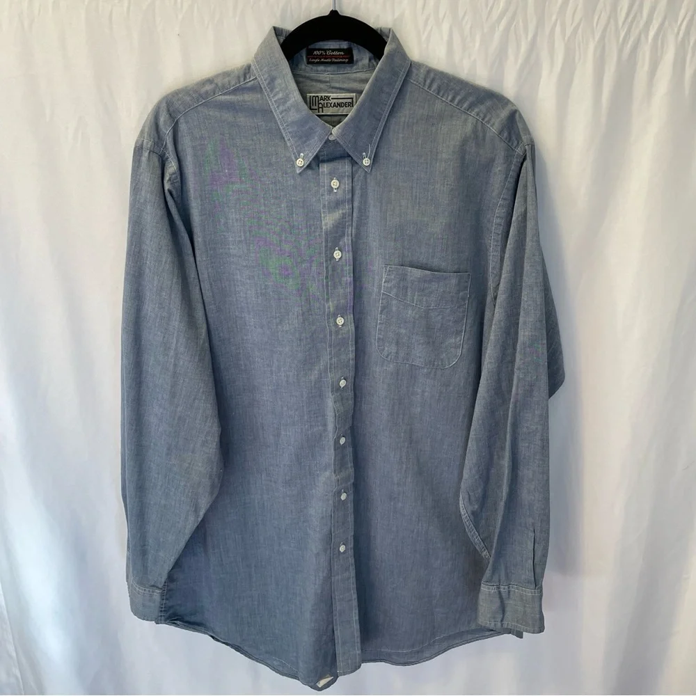 Mark‎ Alexander Cotton Chambray Button Down Shirt 17-36 Tall Capsule Office Work