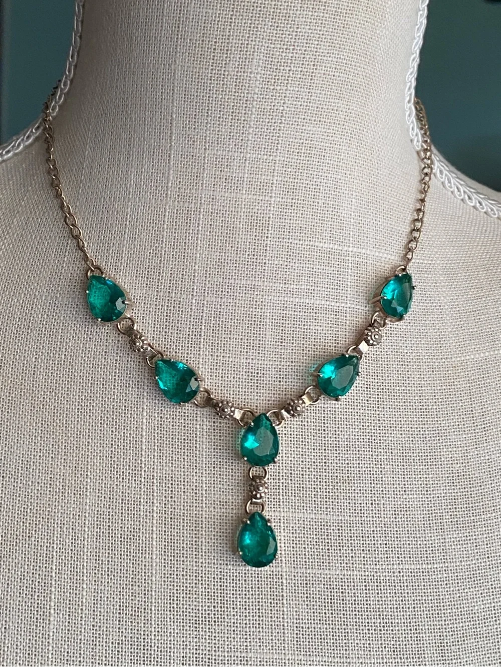 Sterling Silver Necklace Genuine Green Apatite Lariat Semi-Precious Vintage?