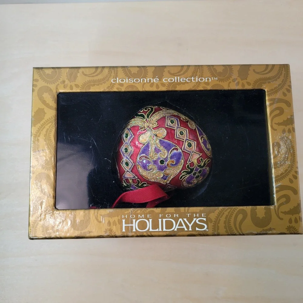 Cloisonne‎ Heart Ornament Home for the Holidays Gold Red Purple