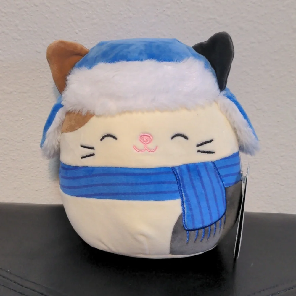 Squishmallows Cam The Cat Winter Hat And Scarf 7 Inches Cream And Blue