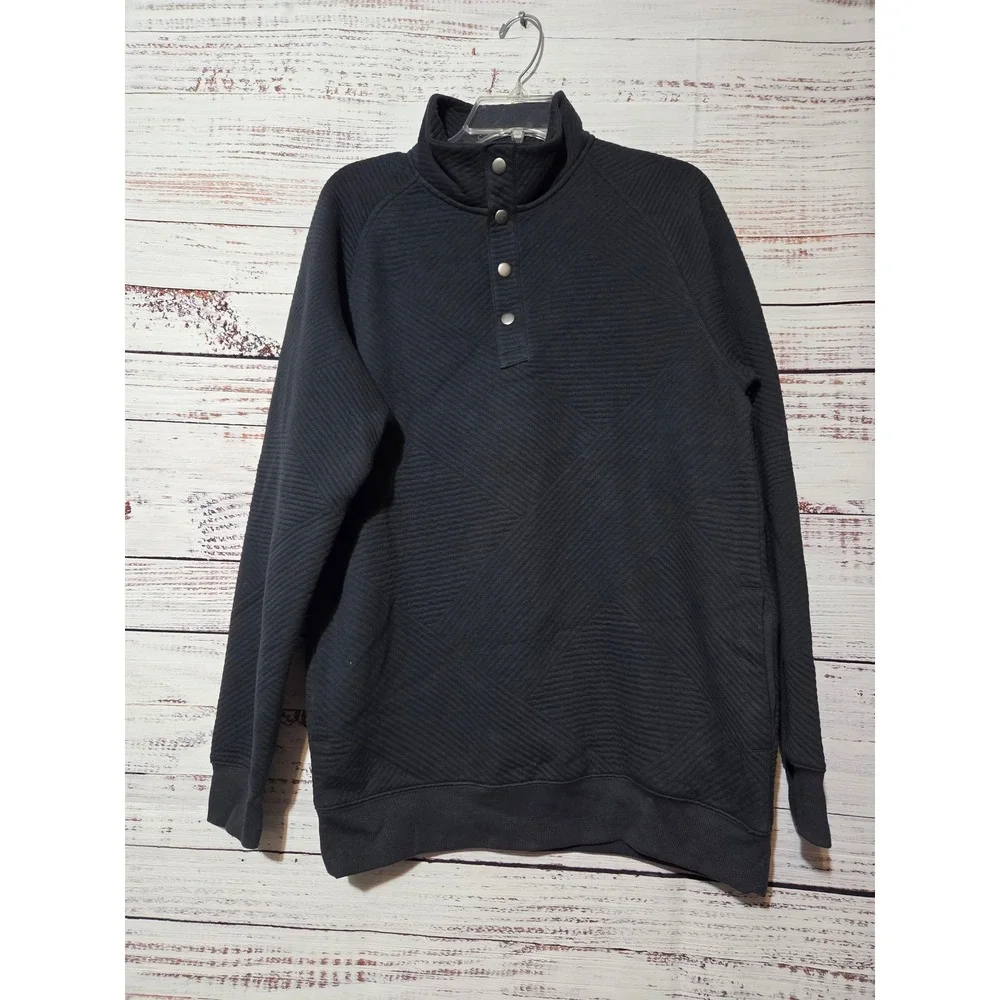 Goodfellow & Co Mens Dark Gray Quilted Snap Mock Neck Sweatshirt Small Winter