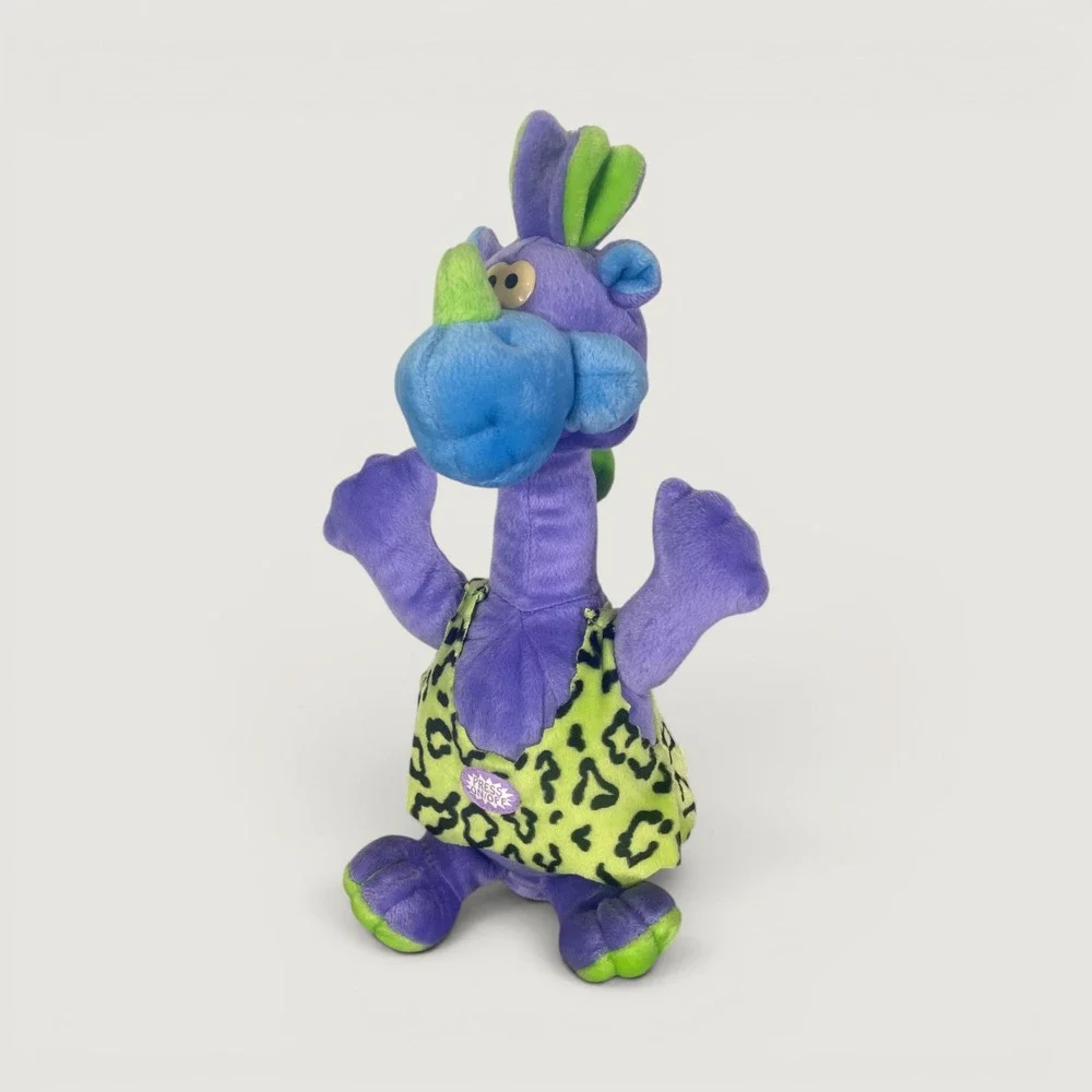 Dan Dee Purple Dinosaur Plush Neon Green Leopard Print Tank Top Interactive Toy