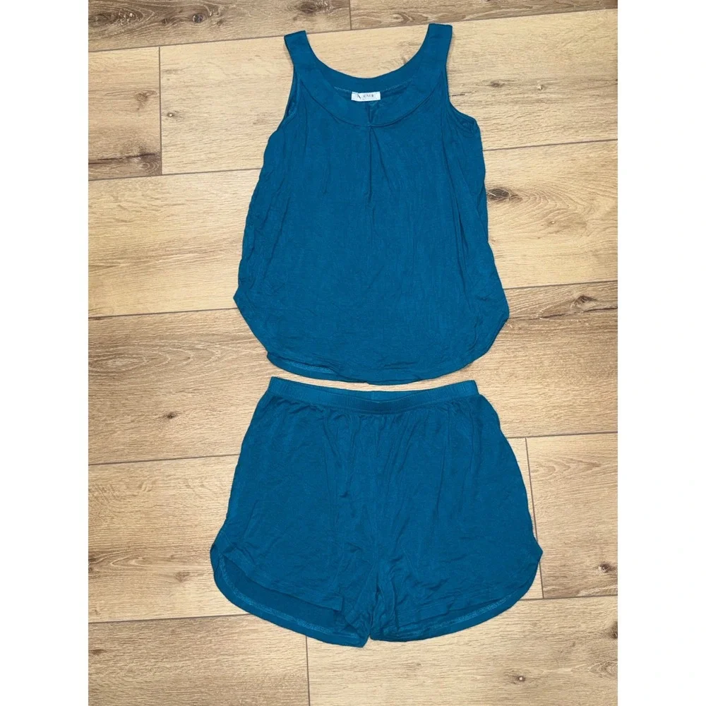 Ekouaer Womens Teal‎ Blue 2 Piece Pajama Set Tank Top and Shorts Size Small