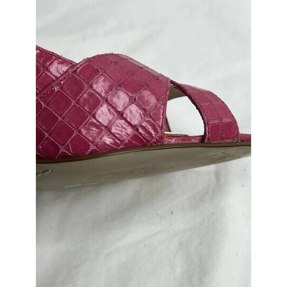 Enzo Angiolini Pink Croc Embossed Peep Toe Heels Women's Size 8.5M Leather Pumps