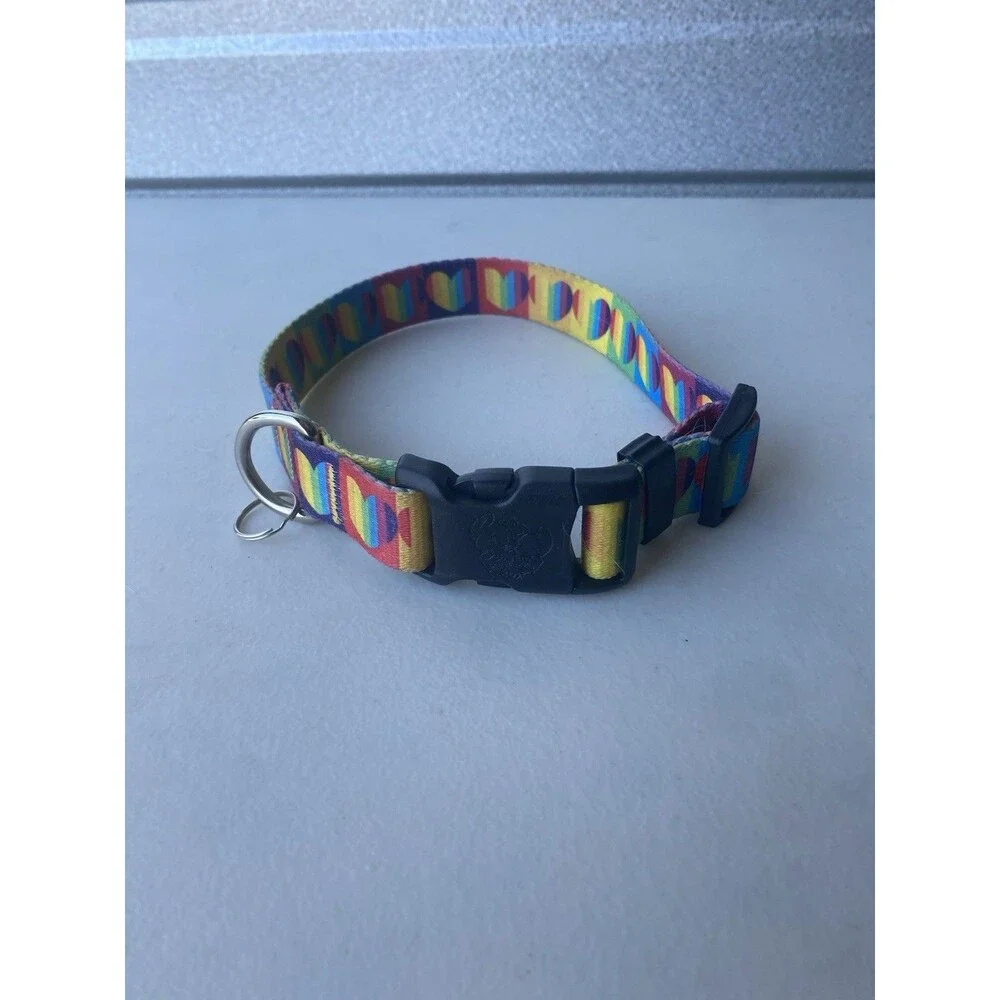 Rainbow Heart Dog Collar Adjustable Quick Release Buckle Nylon Small Medium