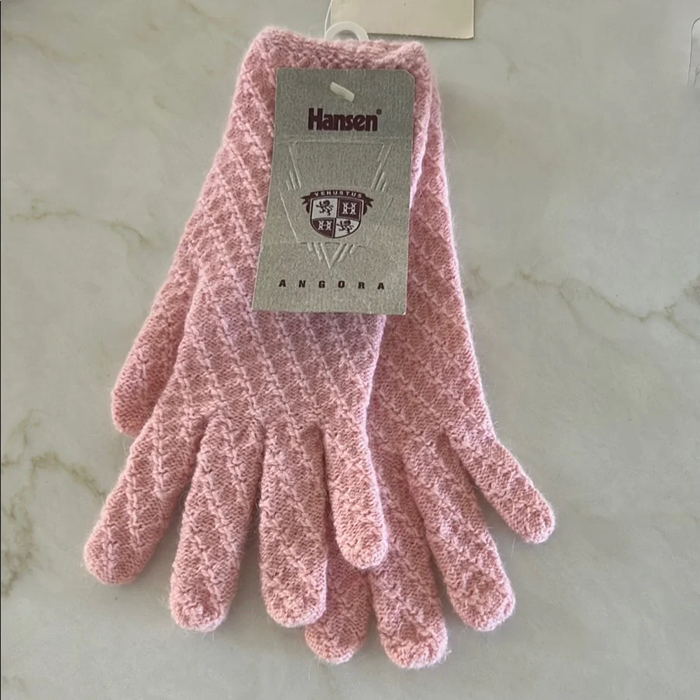 NWT‎ Vintage Hansen Pink Angora/Wool Gloves Women’s One size fits all