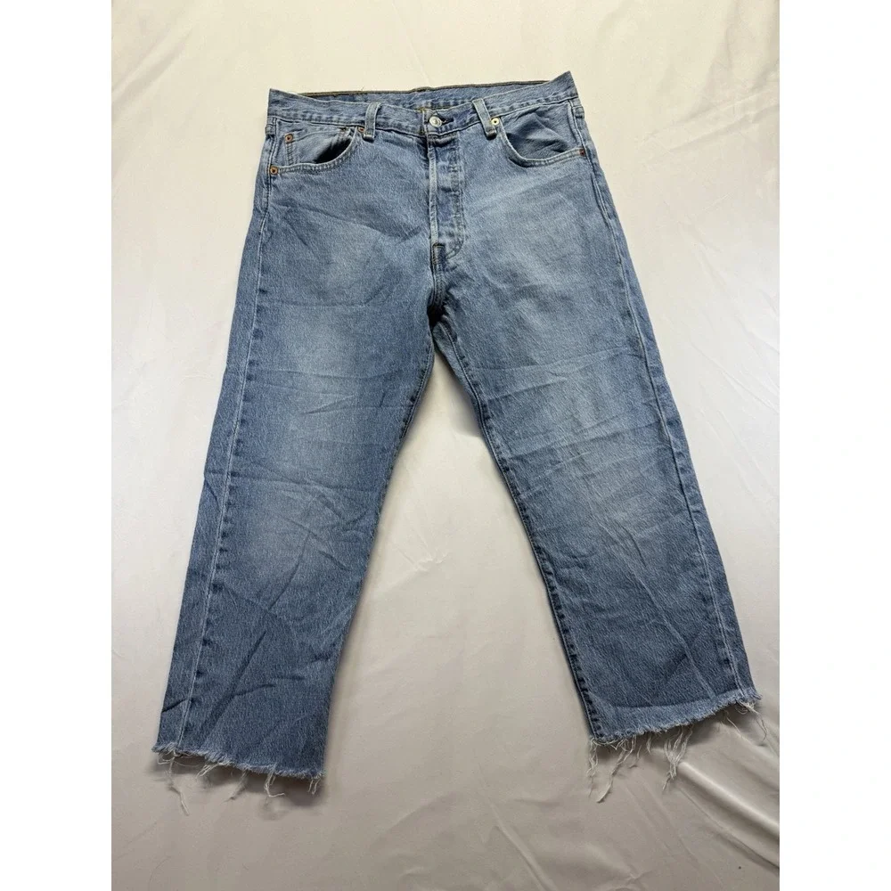Levi's 501xx Jean Button Fly‎ Blue size 32x25 straight leg cutoff raw hem Casual
