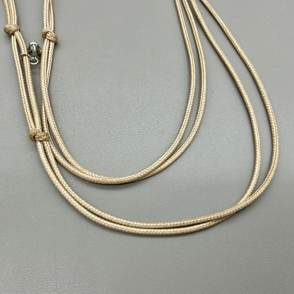 Chico's Necklace Mint Green Faux Druzy Tassel Beige Cord Silver Tone Boho 36