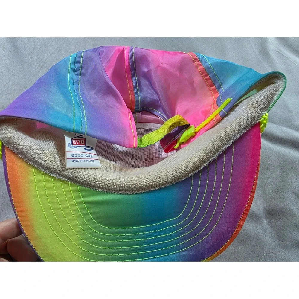 90s Vintage Michigan Speedway USA Hat OSFA Rainbow Neon Nylon Otto Cap