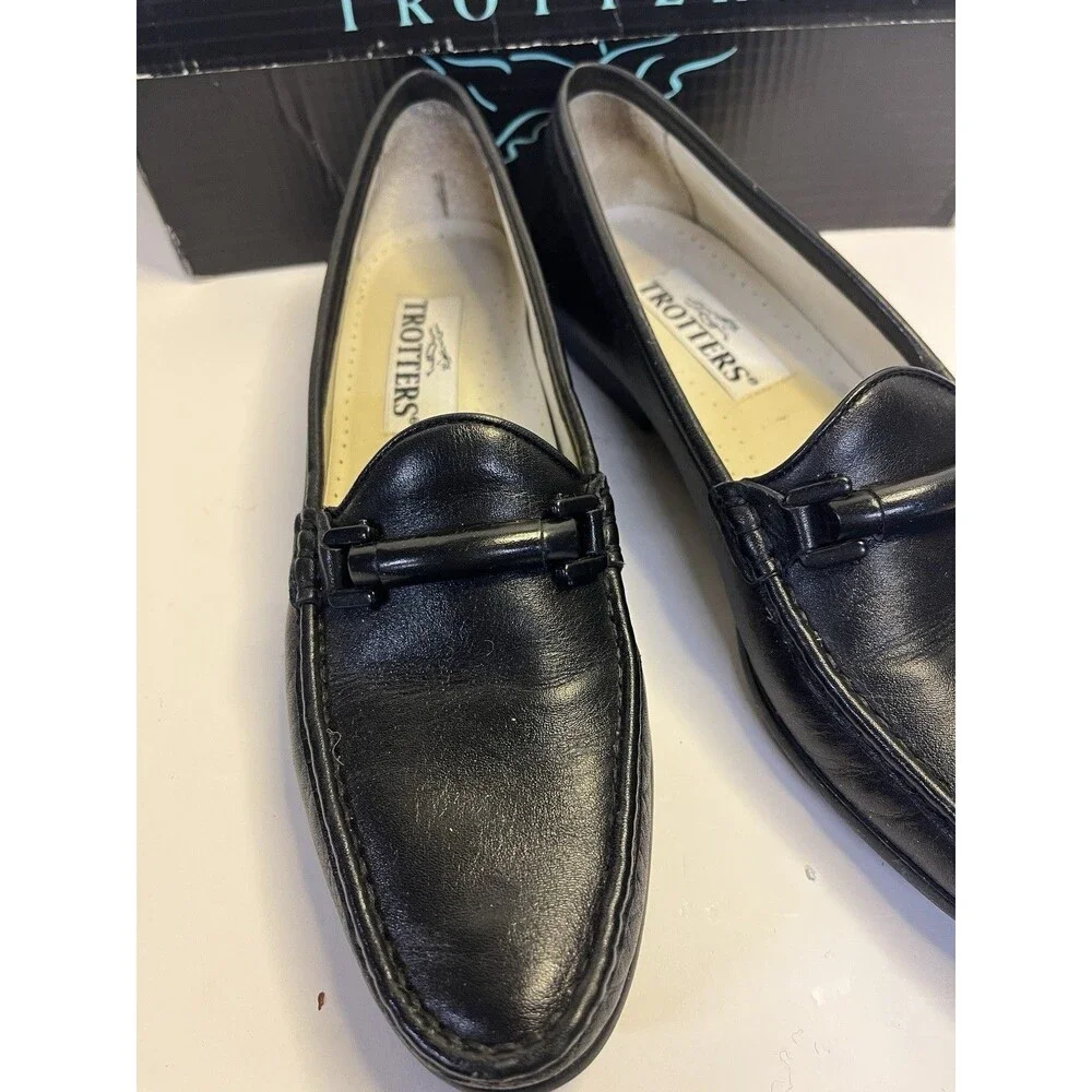 Vintage Trotters Cindy Black Leather Flats Classic Loafers Shoes Women’s 9 Box