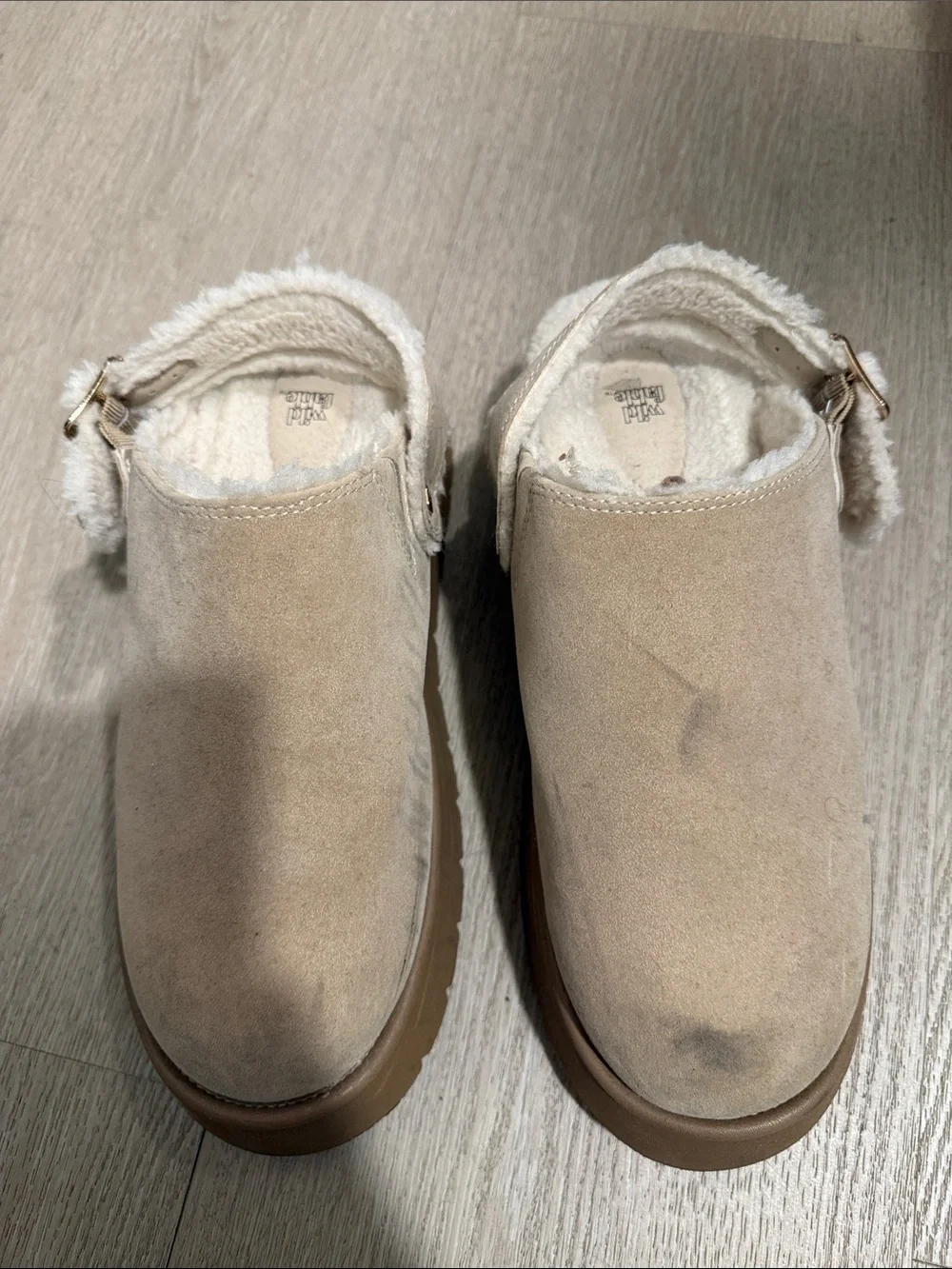 wild fable Beige Faux Suede Faux-Fur Lined Slip-On Clogs