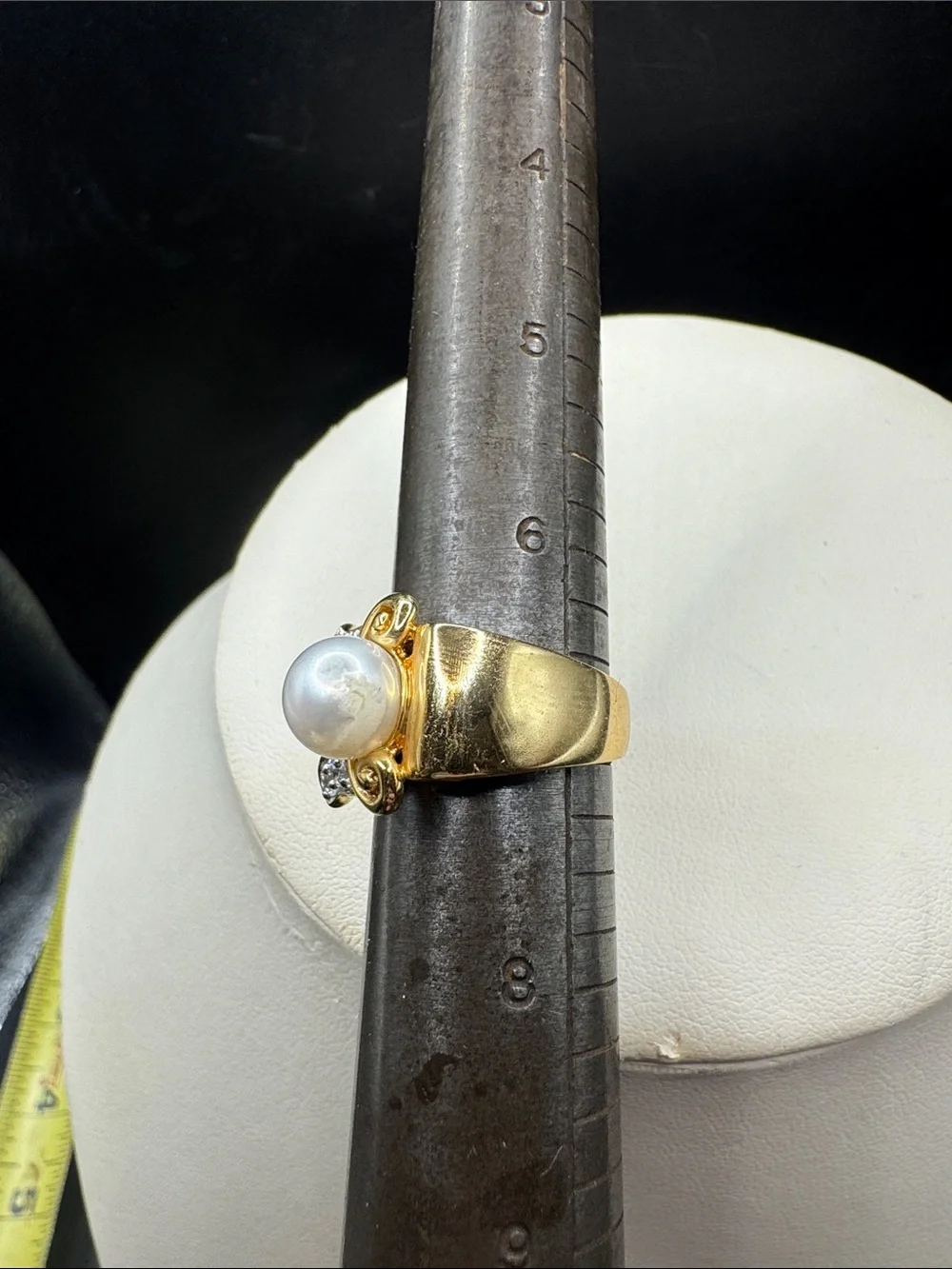 HSN Victoria Wieck Gold overlay sterling silver Real Pearl Ring Pavé Crystal sz7