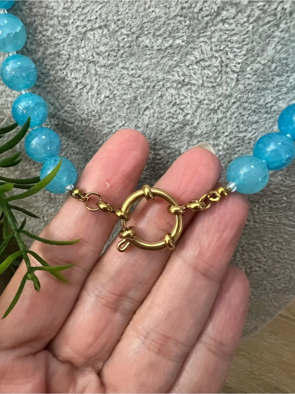 Blue Beaded Necklace with Gold Clasp - Women's Jewelry