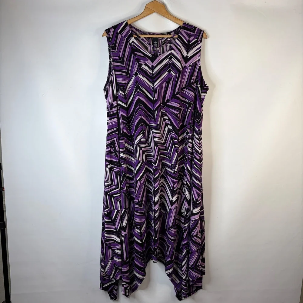 AnyWear by Catherines Sharkbite Dress Women 2X Purple Geometric Chevron V-Neck