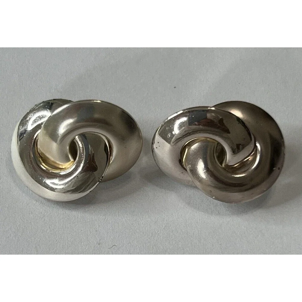 Vintage Silver Tone Swirl Knot Clip-On Earrings Modernist Statement 1