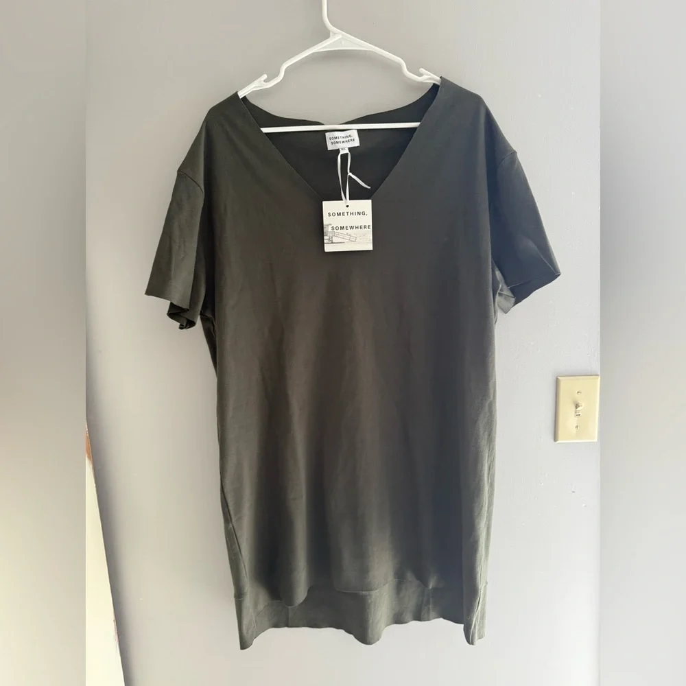 Something Somewhere Womens T Shirt Dress SZ M/L Olive Green New Mini 100% Cotton