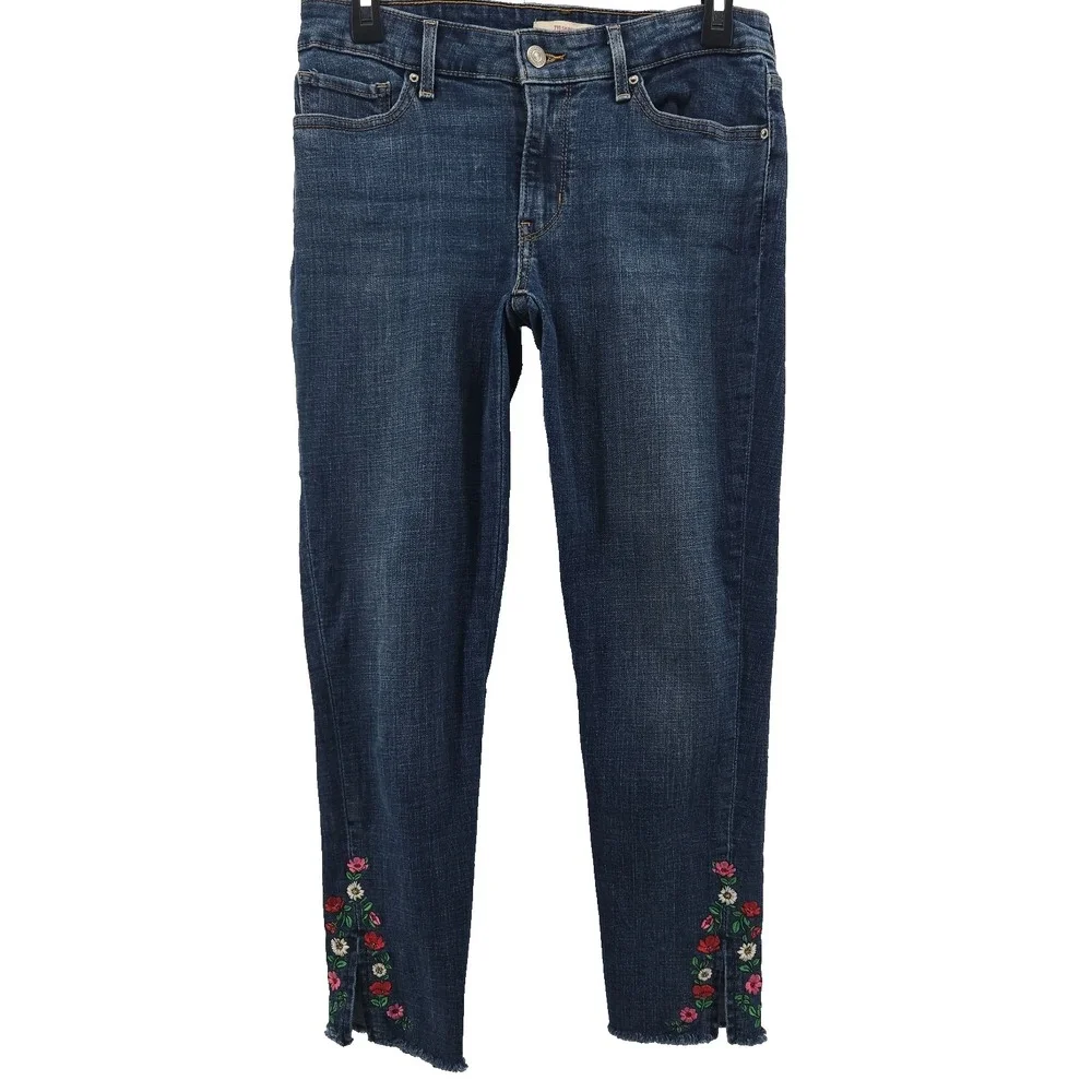 Levis 711 Women Skinny Jeans Size 28 Embroidered Ankle Frayed