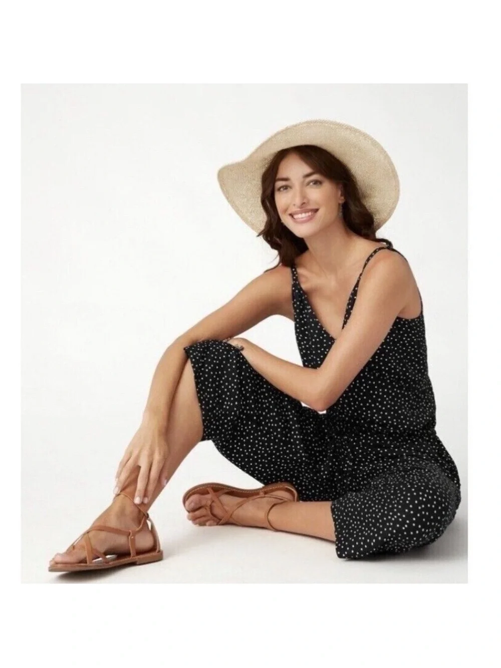 TOMMY BAHAMA Womens Large Sea Swell Linen Blend Cropped Polka Dot Jumpsuit