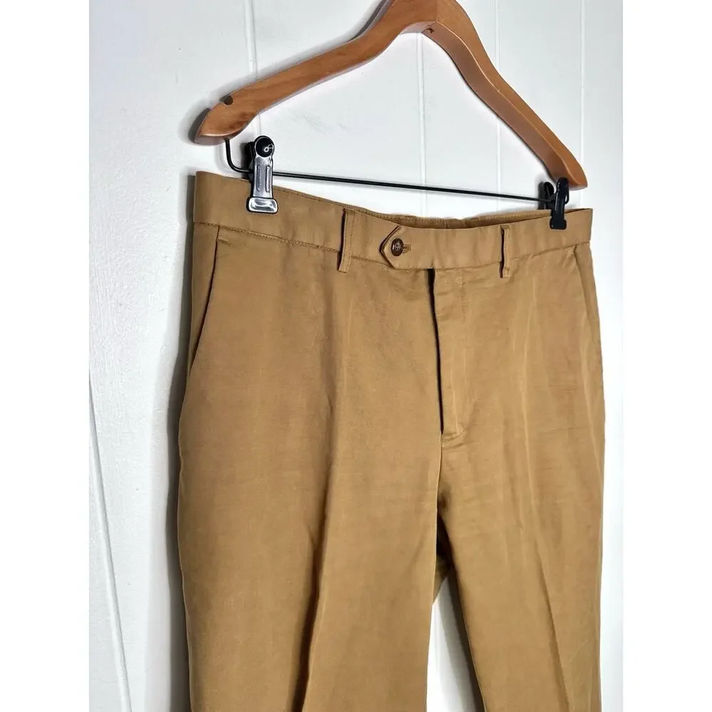 NWT J Crew Garment Dyed Cotton Linen Blend Chino suit PANT Mens 34x31 Carmel Tan