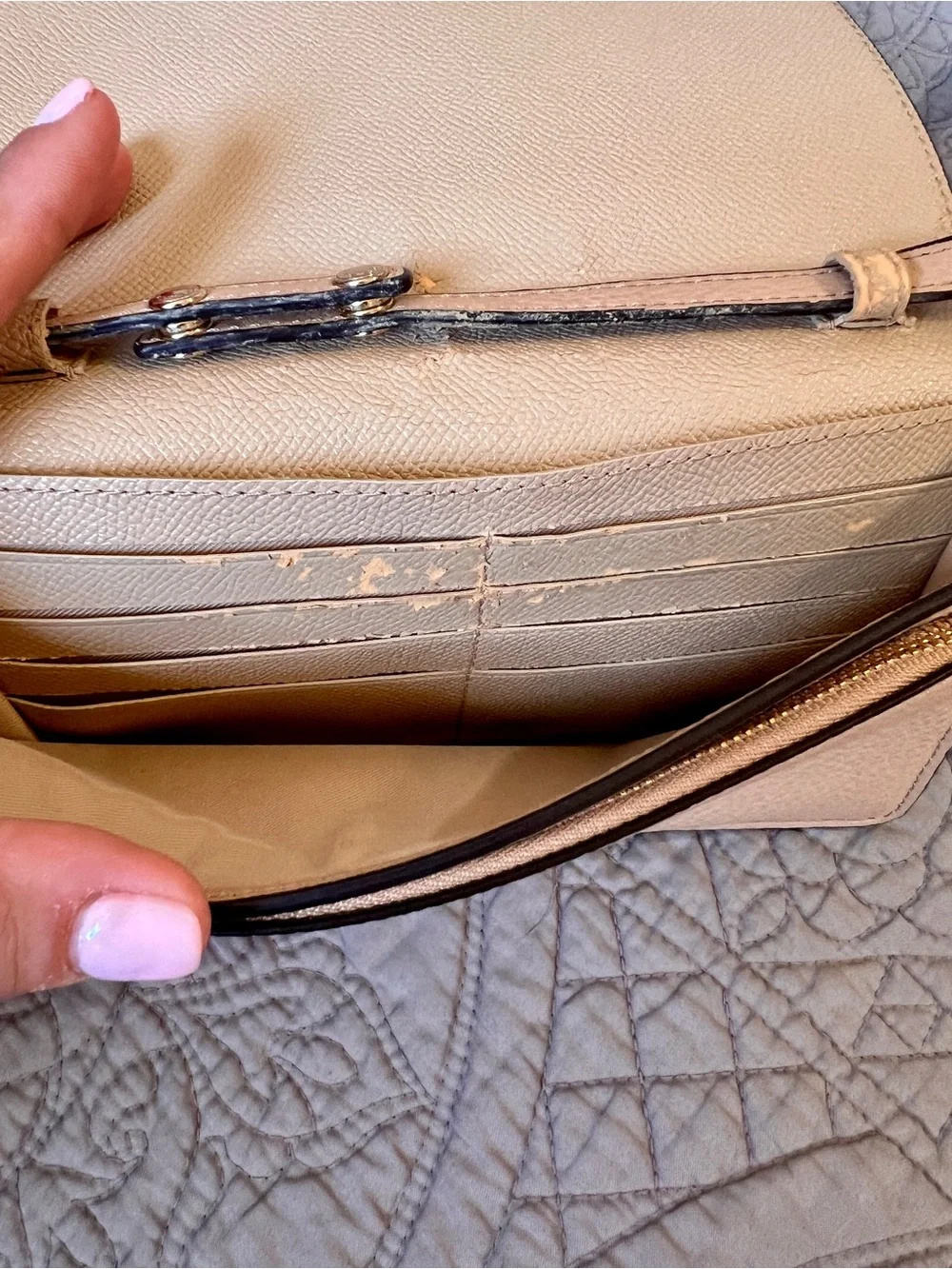 Coach Pebbled Leather Crossbody in Beige with Gold Hardware