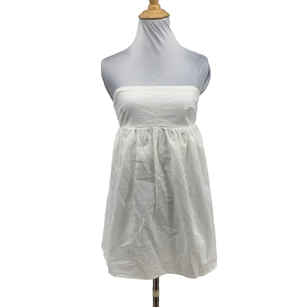 Peppermayo Dress Womens 0 White Dylan Babydoll Linen Blend Smocked Lined Mini