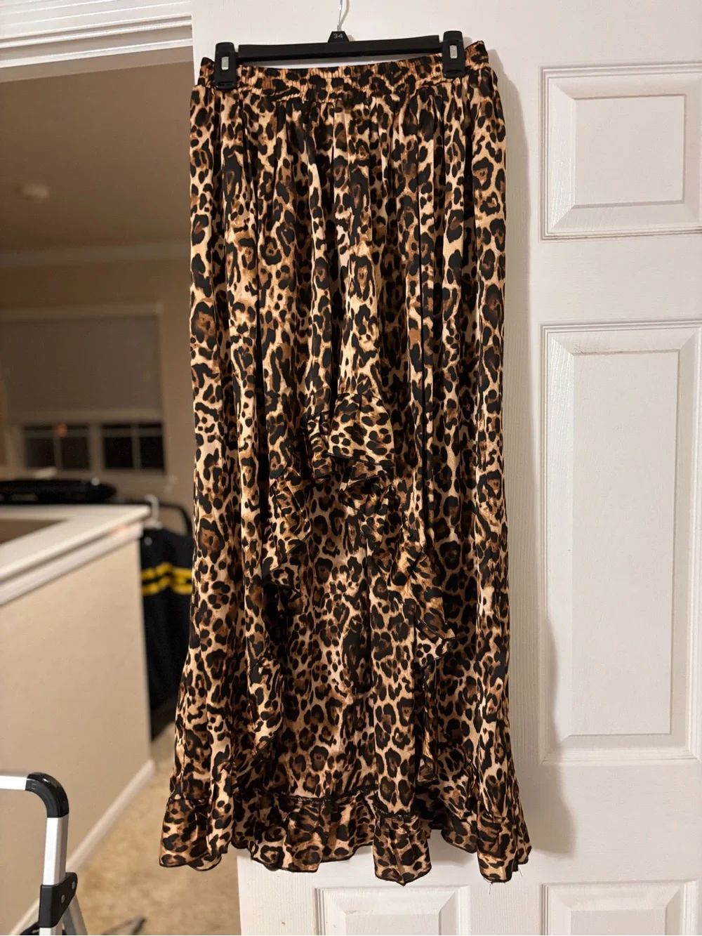 Leopard Print High-Low Maxi Skirt - Brown/Black