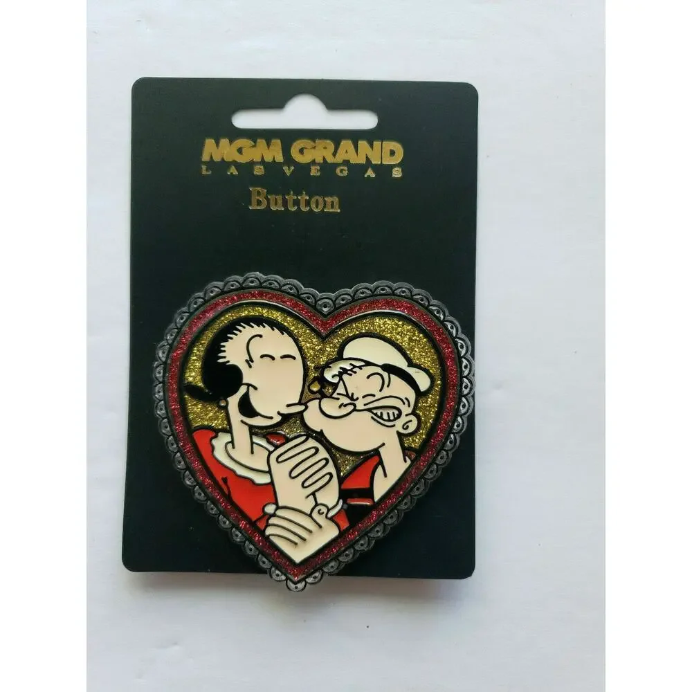 1998 MGM Grand Hotel Popeye and Olive Oyl Pin in a Heart Brand New U156‎