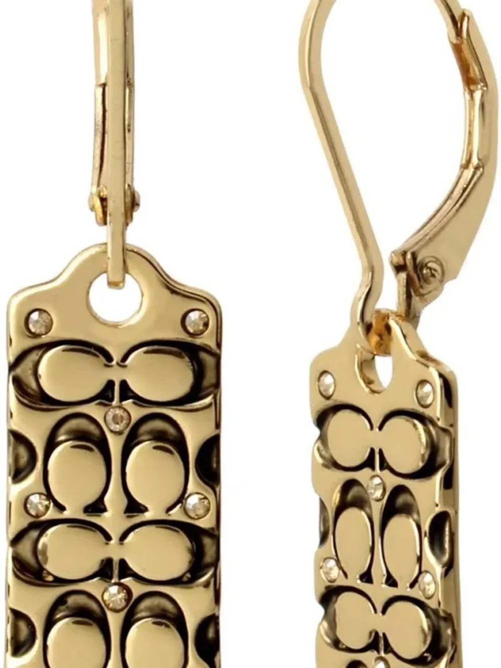 Coach Gold-Tone Signature Rectangle Drop Earrings
