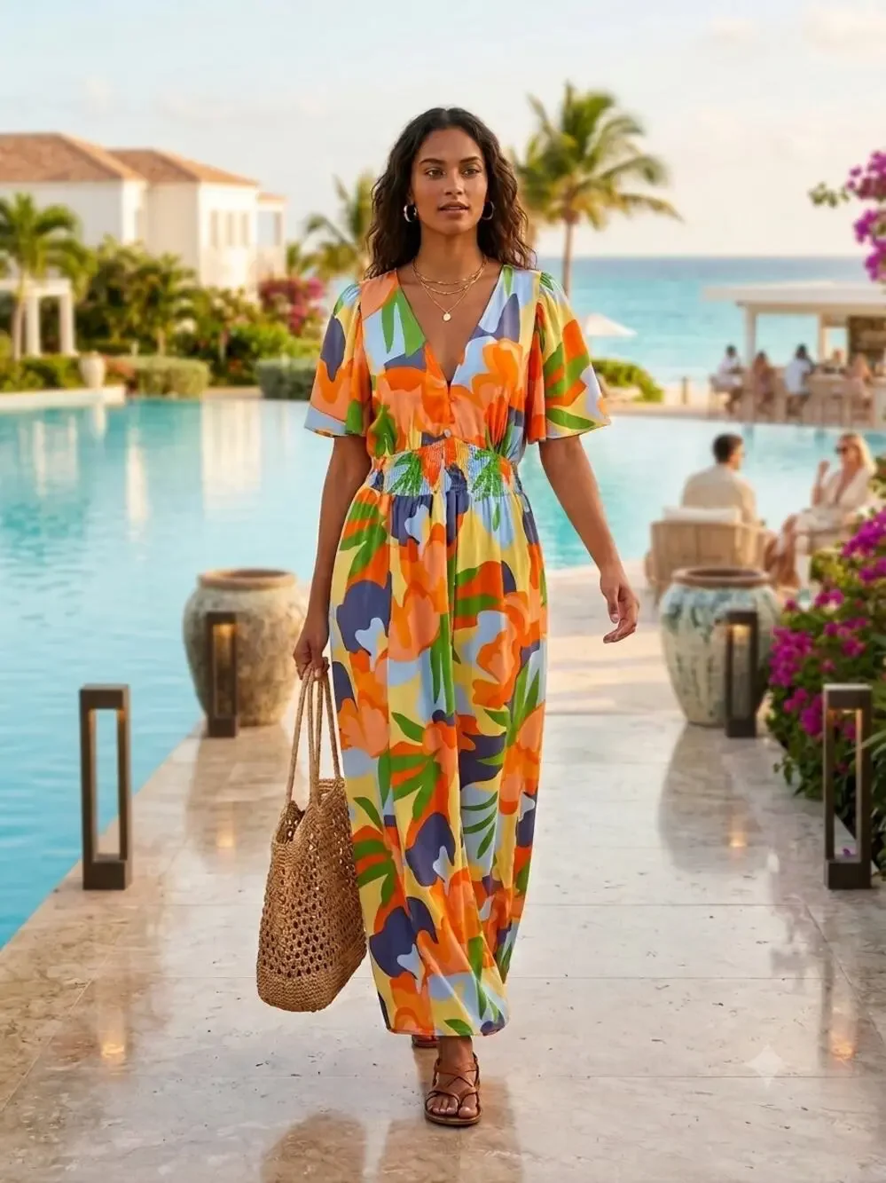NWT Abel The Label x Anthropologie  Floral Strapless Smocked Tiered Dress Size L