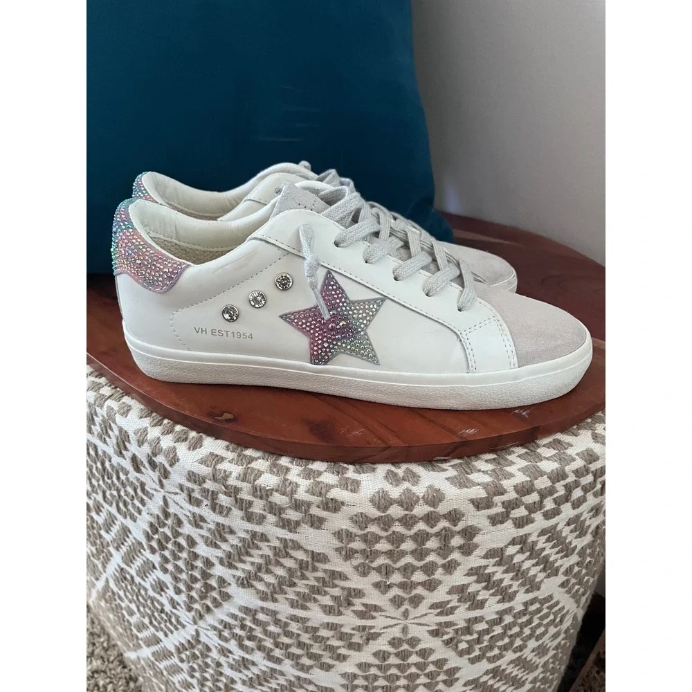 Vintage Havana Fara 1-8 White Multi Rhinestone Star Suede Sneakers Womens 8