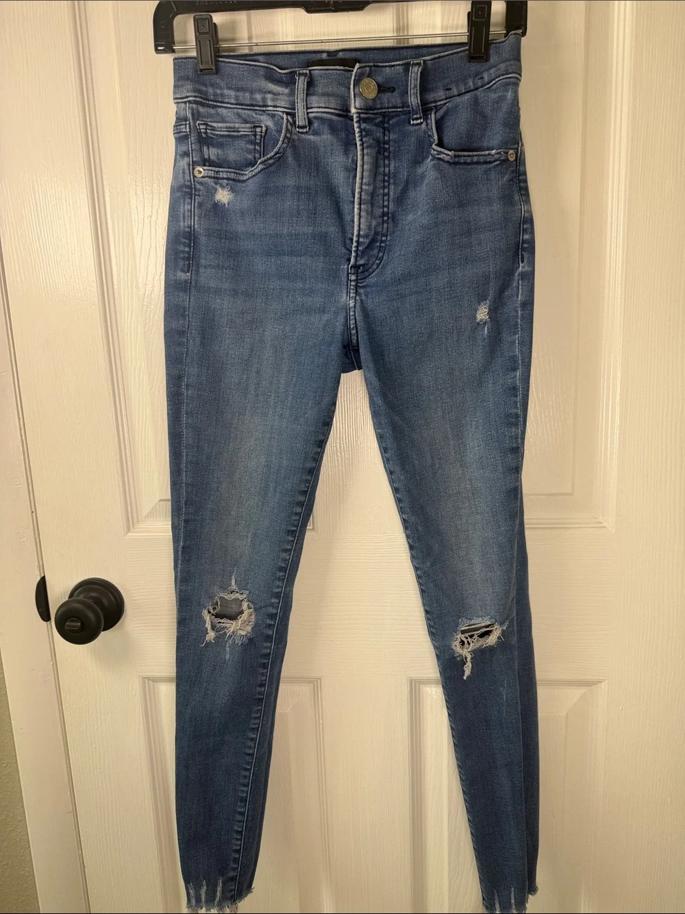 Express Women's Medium Blue Distressed Skinny Jeans