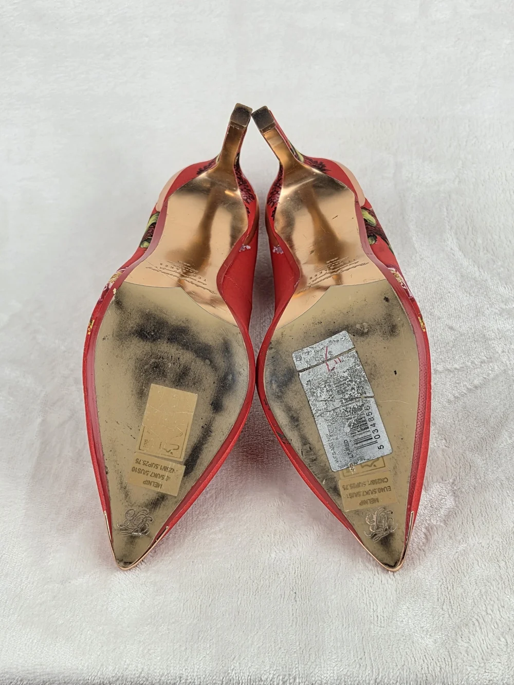 Ted Baker London Kawaap Red Floral Satin Pumps Womens 40.5 Gold Cap Heel