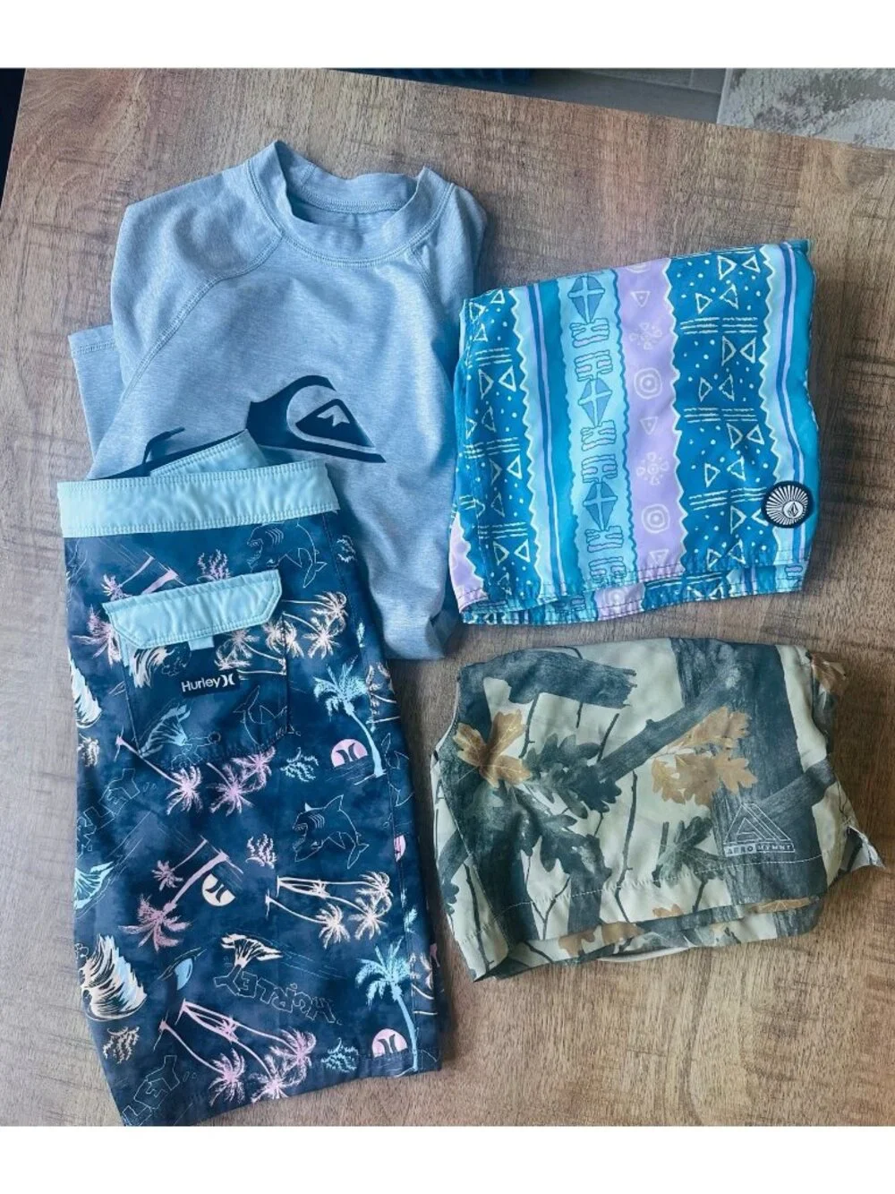 Bundle 4 Boys Swim Shorts Rash guard Volcom Quicksilver Hurley Board Shorts 14