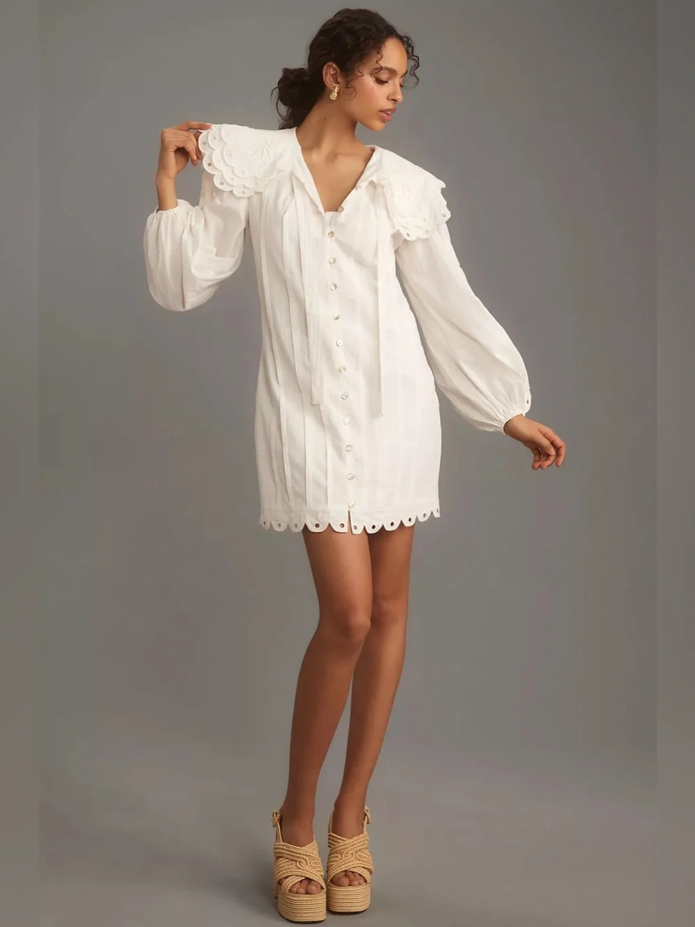 Farm Rio Long-Sleeve Embellished Collared Mini Dress new XL
