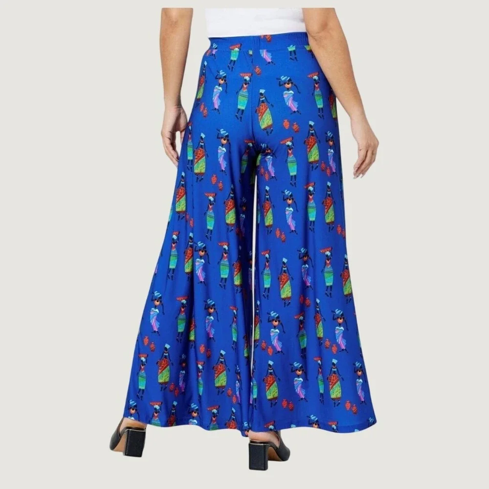 Antthony Blue Afrocentric Tribal Print Wide Leg‎ Palazzo Pants NWT Size Large